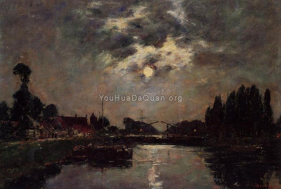 Saint-Valery-sur-Somme, Moonrise over the Canal - 尤金·布丹